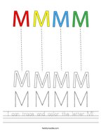 I can trace and color the letter M Handwriting Sheet