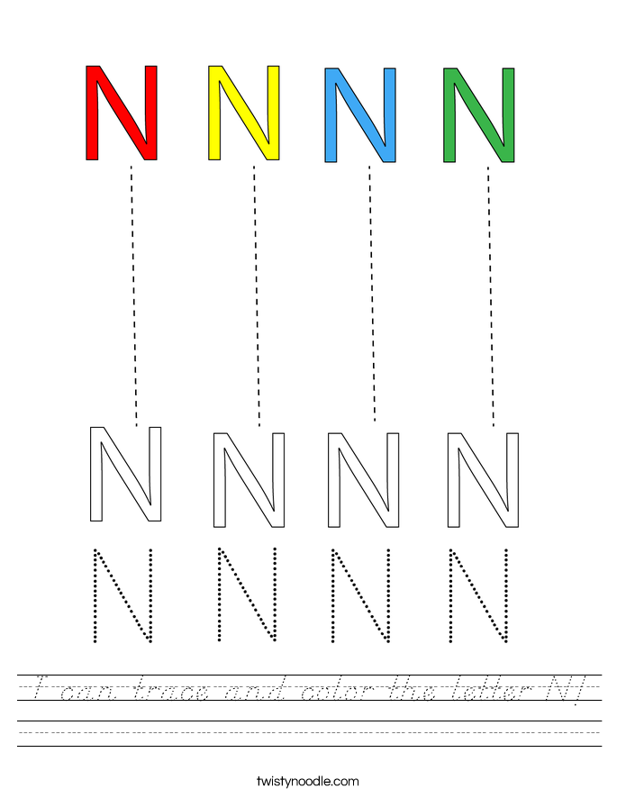 I can trace and color the letter N! Worksheet