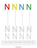 I can trace and color the letter N Handwriting Sheet