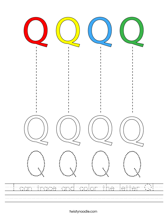 i can trace and color the letter q worksheet twisty noodle