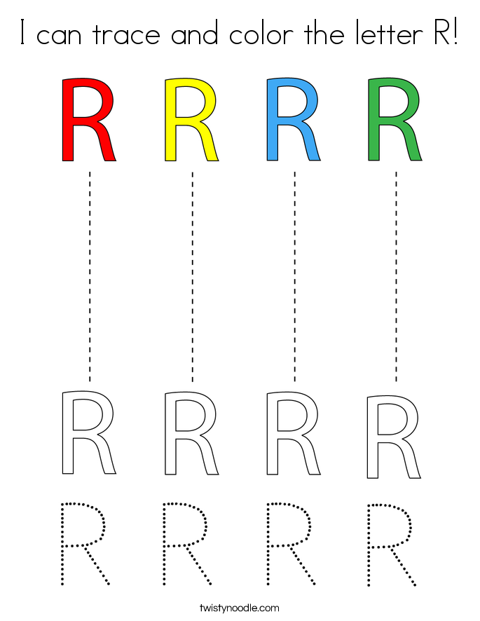i can trace and color the letter r coloring page twisty noodle