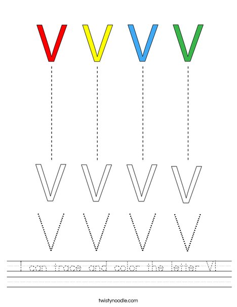 i can trace and color the letter v worksheet twisty noodle