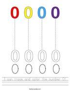 I can trace and color the number 0 Handwriting Sheet