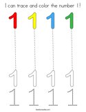 I can trace and color the number 1 Coloring Page