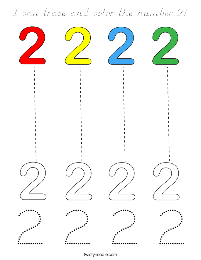 I can trace and color the number 2! Coloring Page