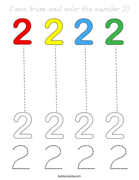 I can trace and color the number 2. Coloring Page