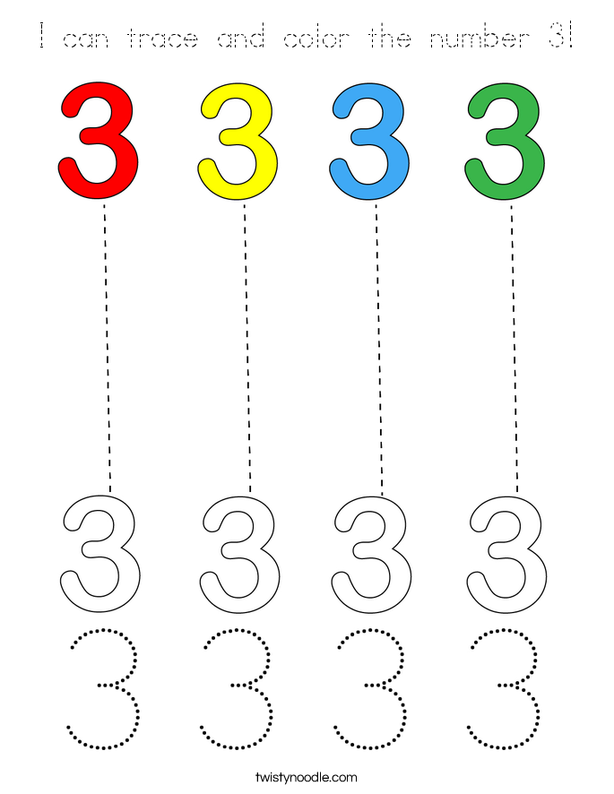 I can trace and color the number 3! Coloring Page