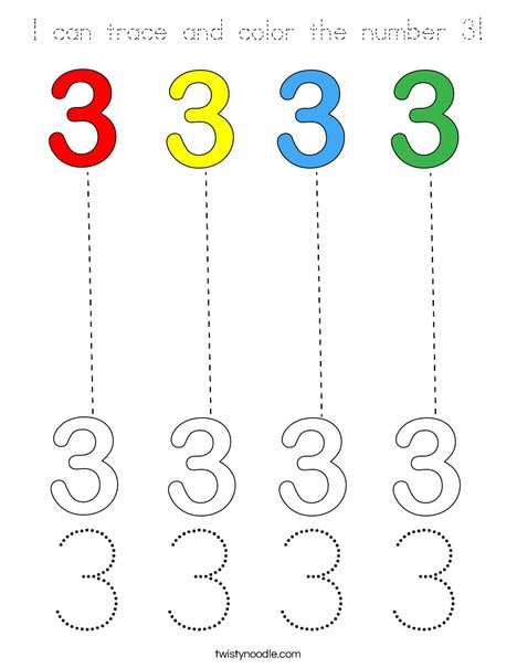 I can trace and color the number 3! Coloring Page