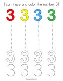 I can trace and color the number 3 Coloring Page