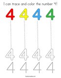 I can trace and color the number 4 Coloring Page