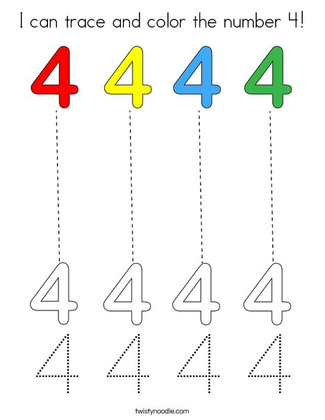 I can trace and color the number 4! Coloring Page