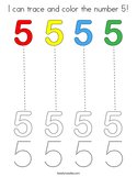 I can trace and color the number 5 Coloring Page