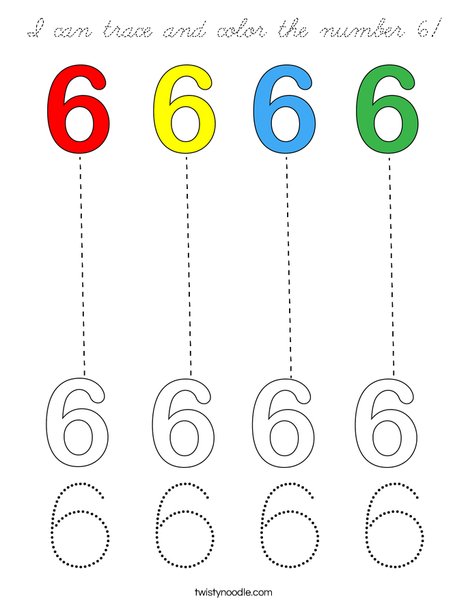 I can trace and color the number 6! Coloring Page