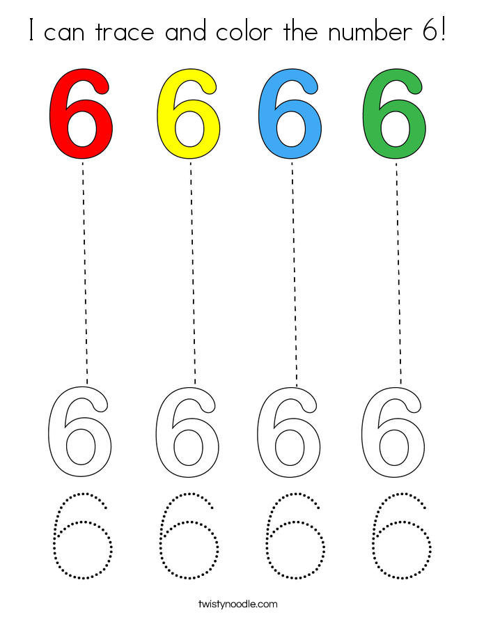 I can trace and color the number 6! Coloring Page