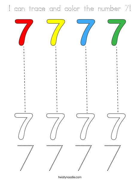 I can trace and color the number 7! Coloring Page