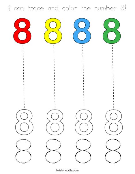 I can trace and color the number 8! Coloring Page