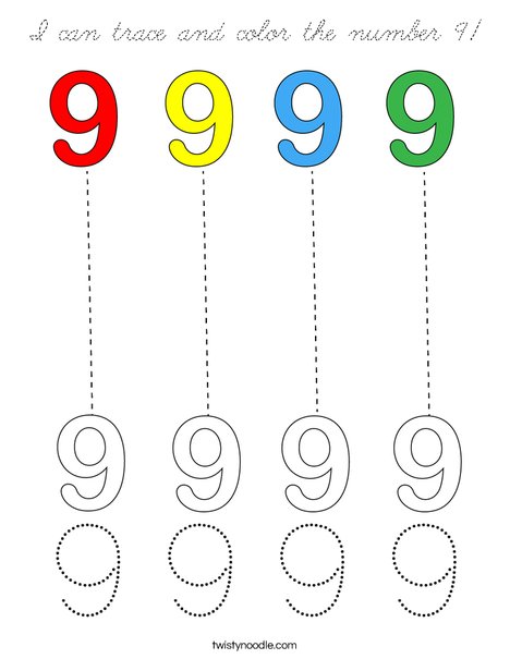 I can trace and color the number 9! Coloring Page