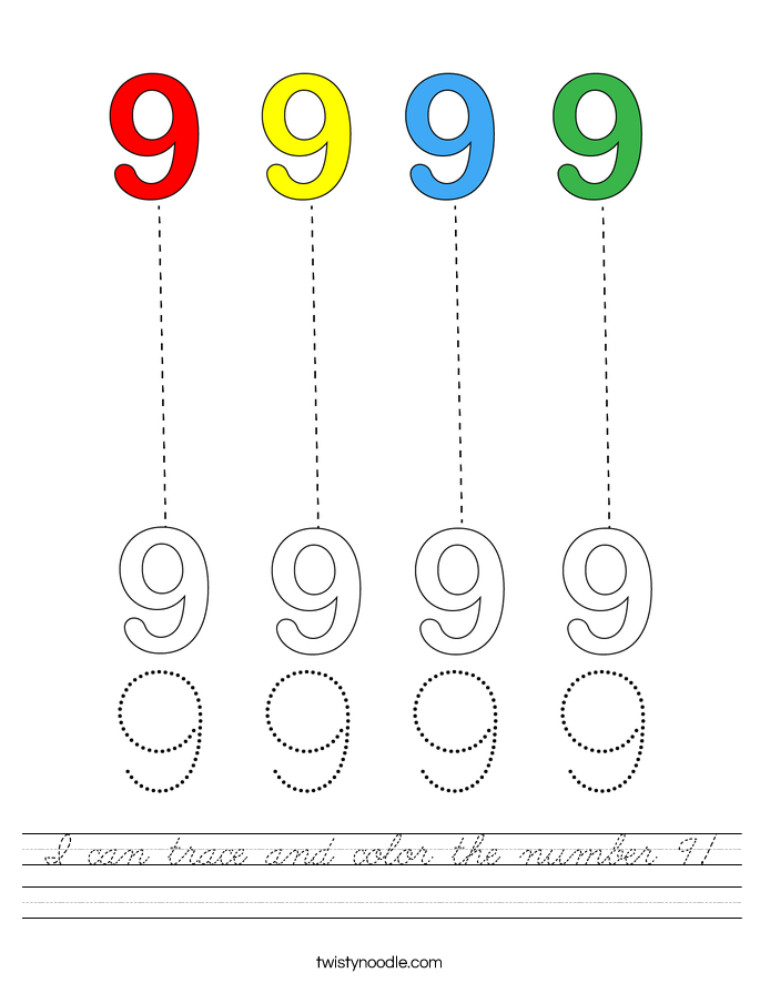 I can trace and color the number 9! Worksheet