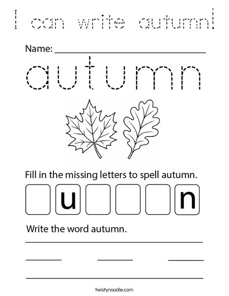 I can write autumn! Coloring Page