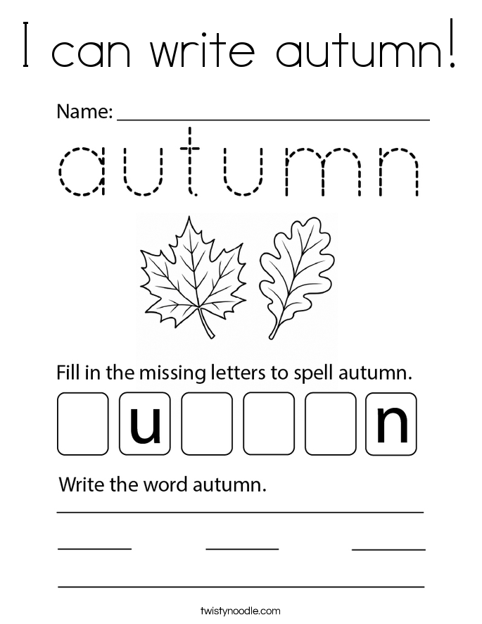 I can write autumn! Coloring Page