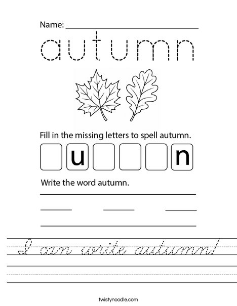 I can write autumn! Worksheet