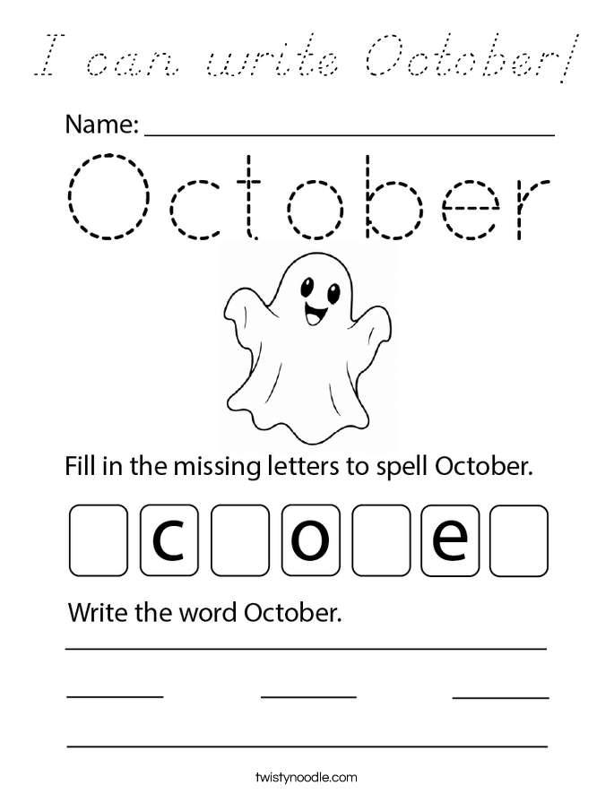 I can write October! Coloring Page