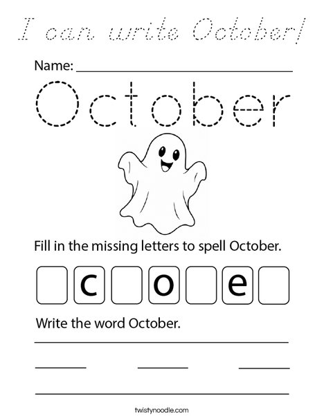 I can write October! Coloring Page
