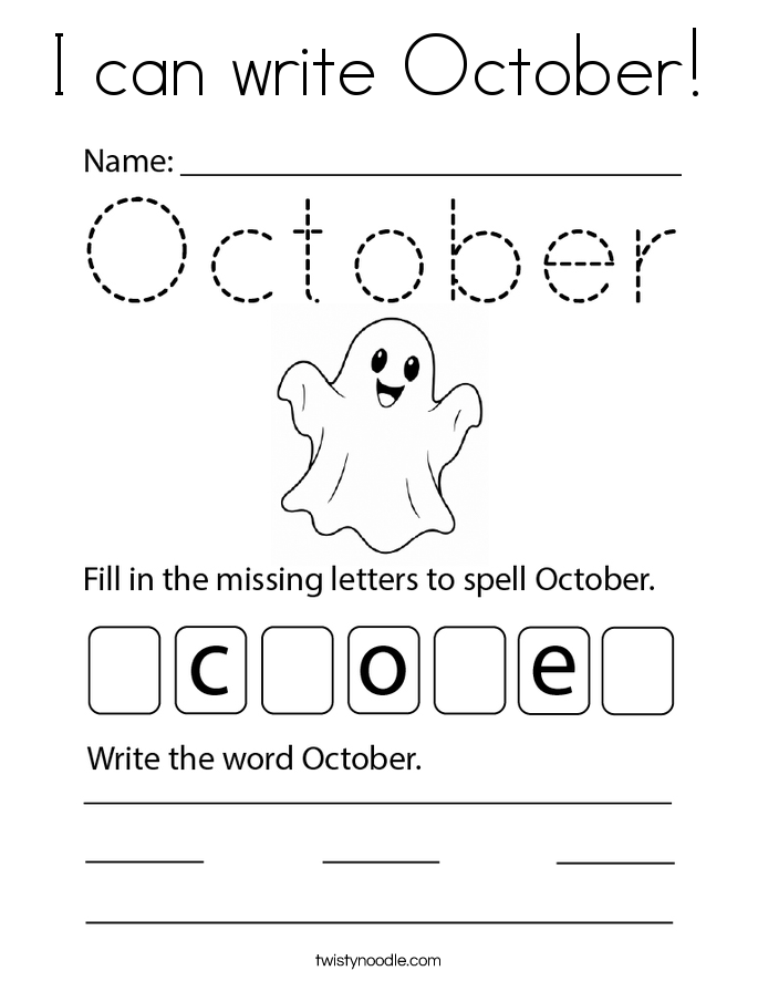 I can write October! Coloring Page