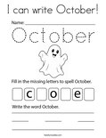 I can write October! Coloring Page