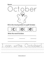 I can write October Handwriting Sheet