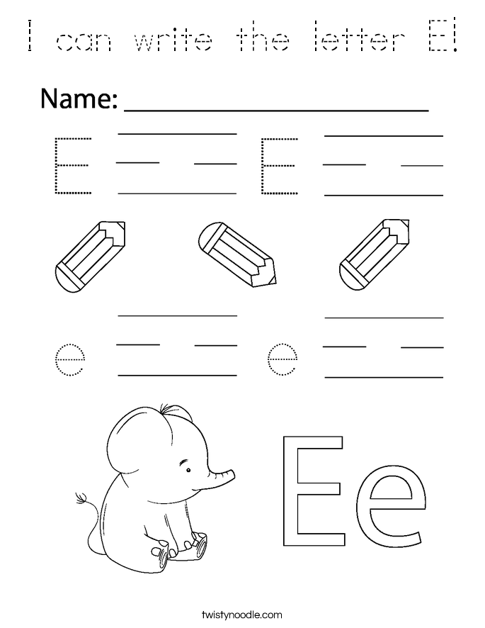 i can write the letter e coloring page tracing twisty noodle