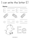 I can write the letter E Coloring Page