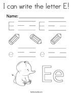 I can write the letter E Coloring Page