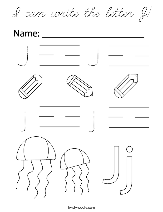 I can write the letter J Coloring Page - Cursive - Twisty Noodle