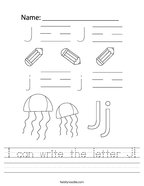 I can write the letter J Handwriting Sheet
