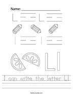 I can write the letter L Handwriting Sheet