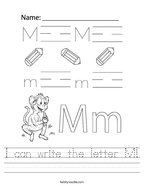 I can write the letter M Handwriting Sheet