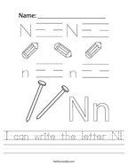 I can write the letter N Handwriting Sheet