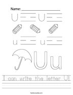I can write the letter U Handwriting Sheet