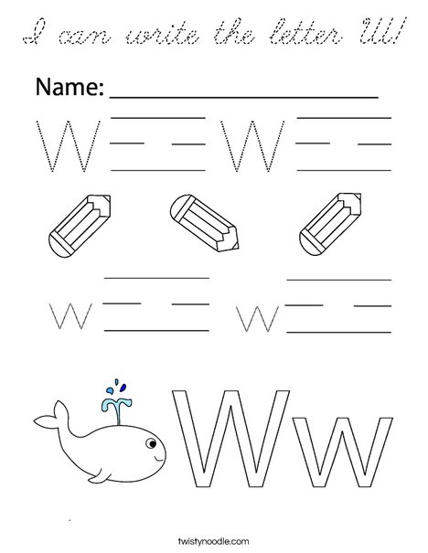 I can write the letter W Coloring Page - Cursive - Twisty Noodle