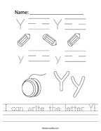I can write the letter Y Handwriting Sheet