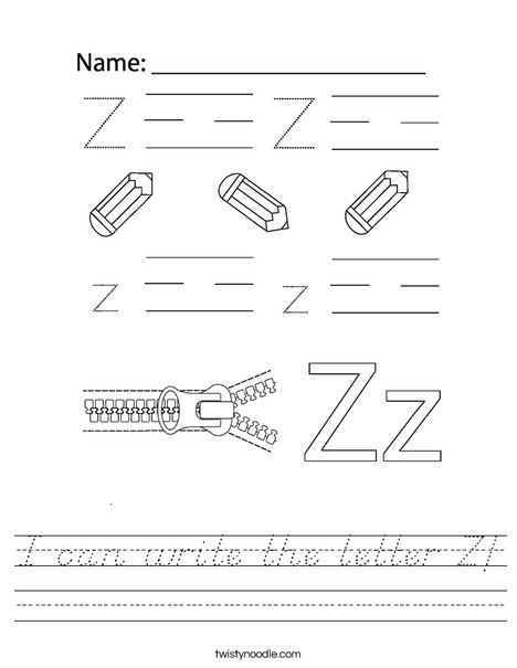 i can write the letter z worksheet dnealian twisty noodle