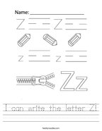 I can write the letter Z Handwriting Sheet