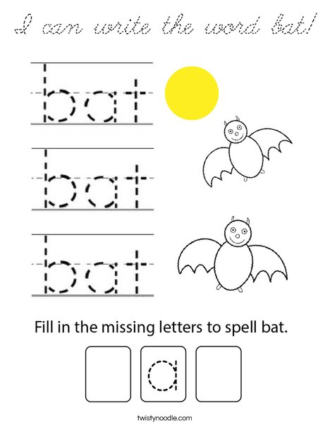 I can write the word bat! Coloring Page