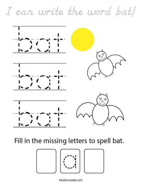 I can write the word bat! Coloring Page