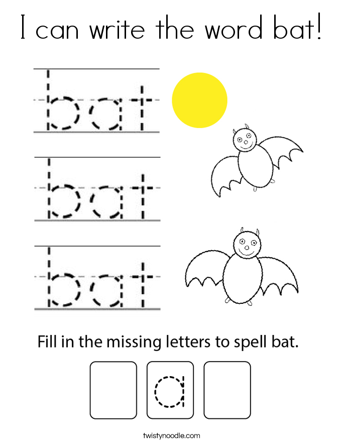 I can write the word bat! Coloring Page