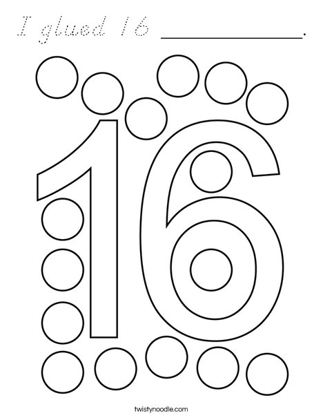 I glued 16 __________. Coloring Page