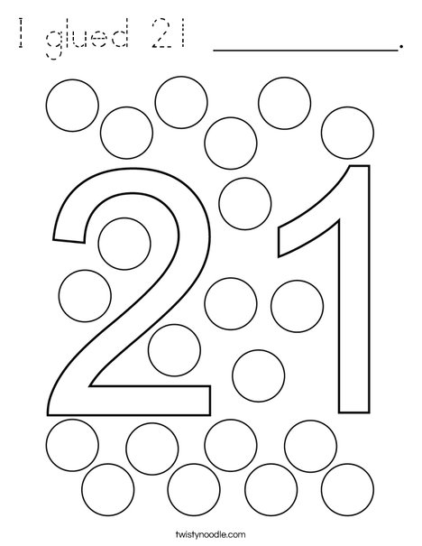 I glued 21 __________. Coloring Page