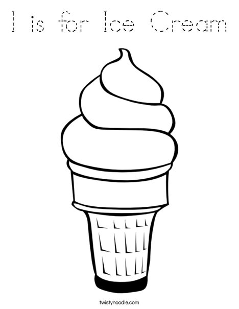 I is for Ice Cream Coloring Page - Tracing - Twisty Noodle