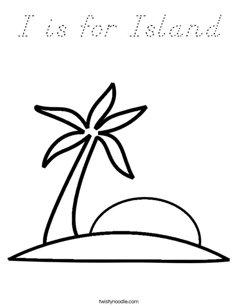 I is for Island Coloring Page